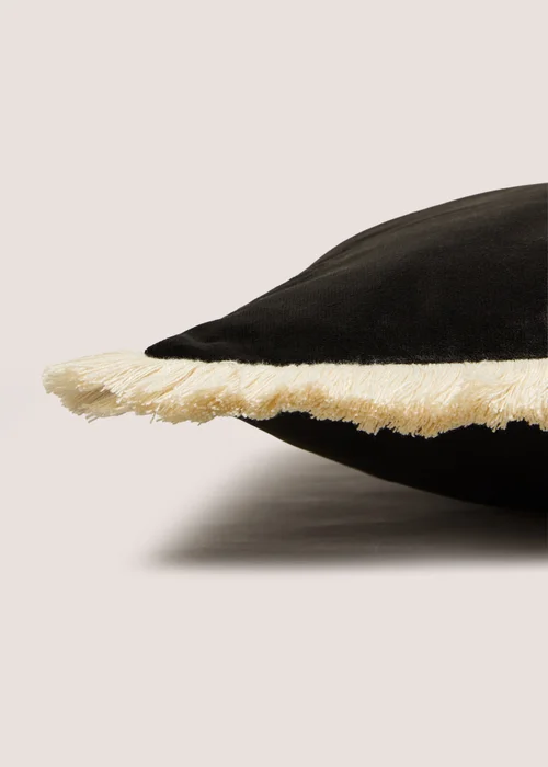Black Contrast Fringe Cushion Image 2
