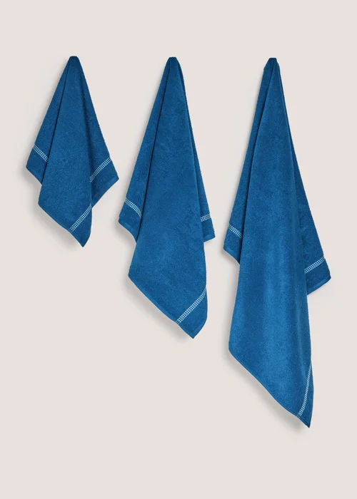 Navy Border Stitch Towel - Hand Towel Image 1