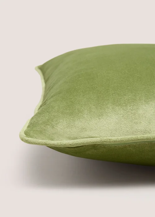 Olive Velvet Piped Cushion Image 2