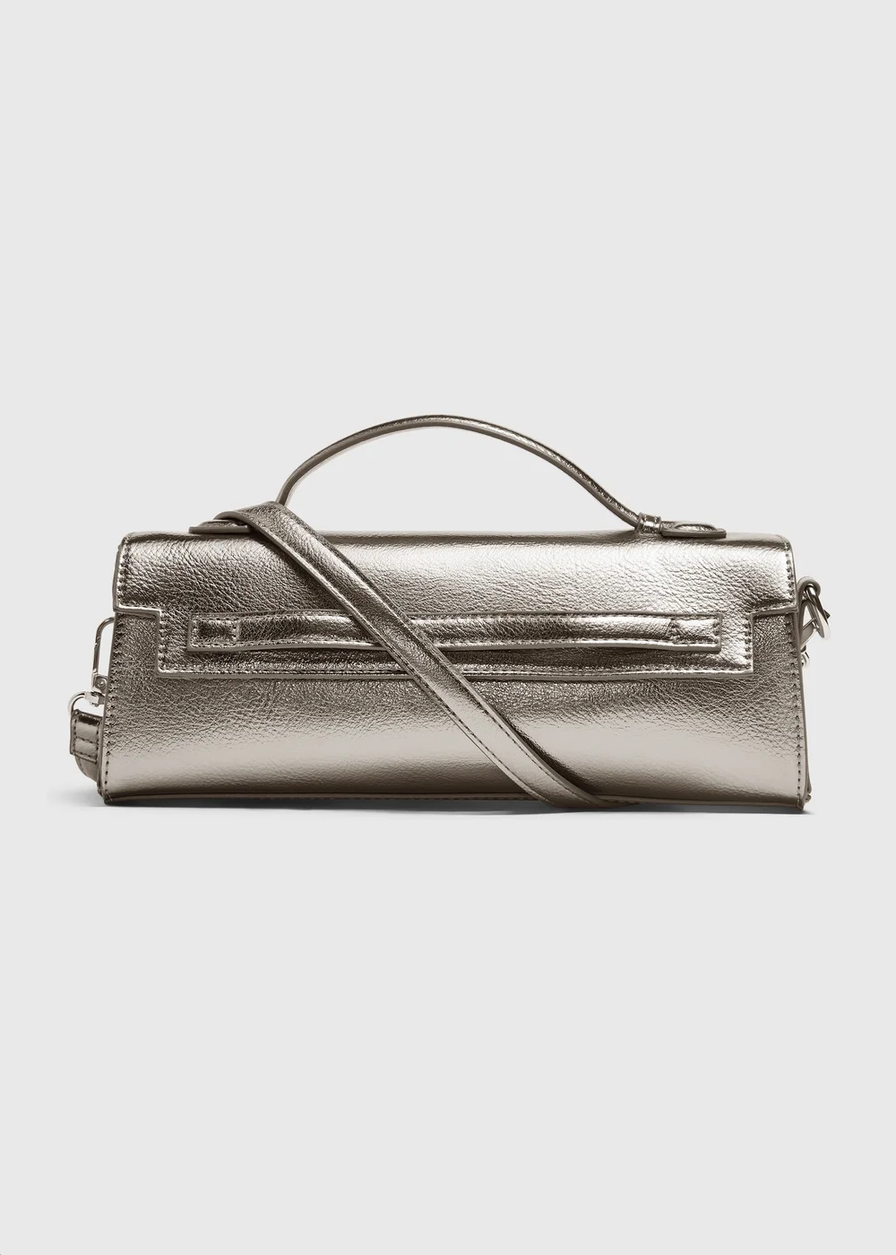 Silver Clutch Bag With Body Strap - One Size Image 1