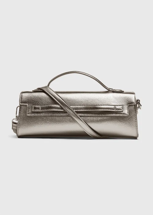 Silver Clutch Bag With Body Strap - One Size Image 1