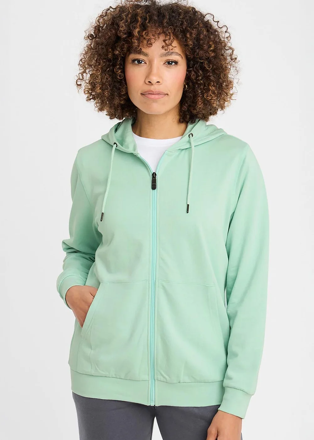 Cotton Traders Light Aqua Cotton Hooded Zip Through Sweat Top - 2XL Image 2