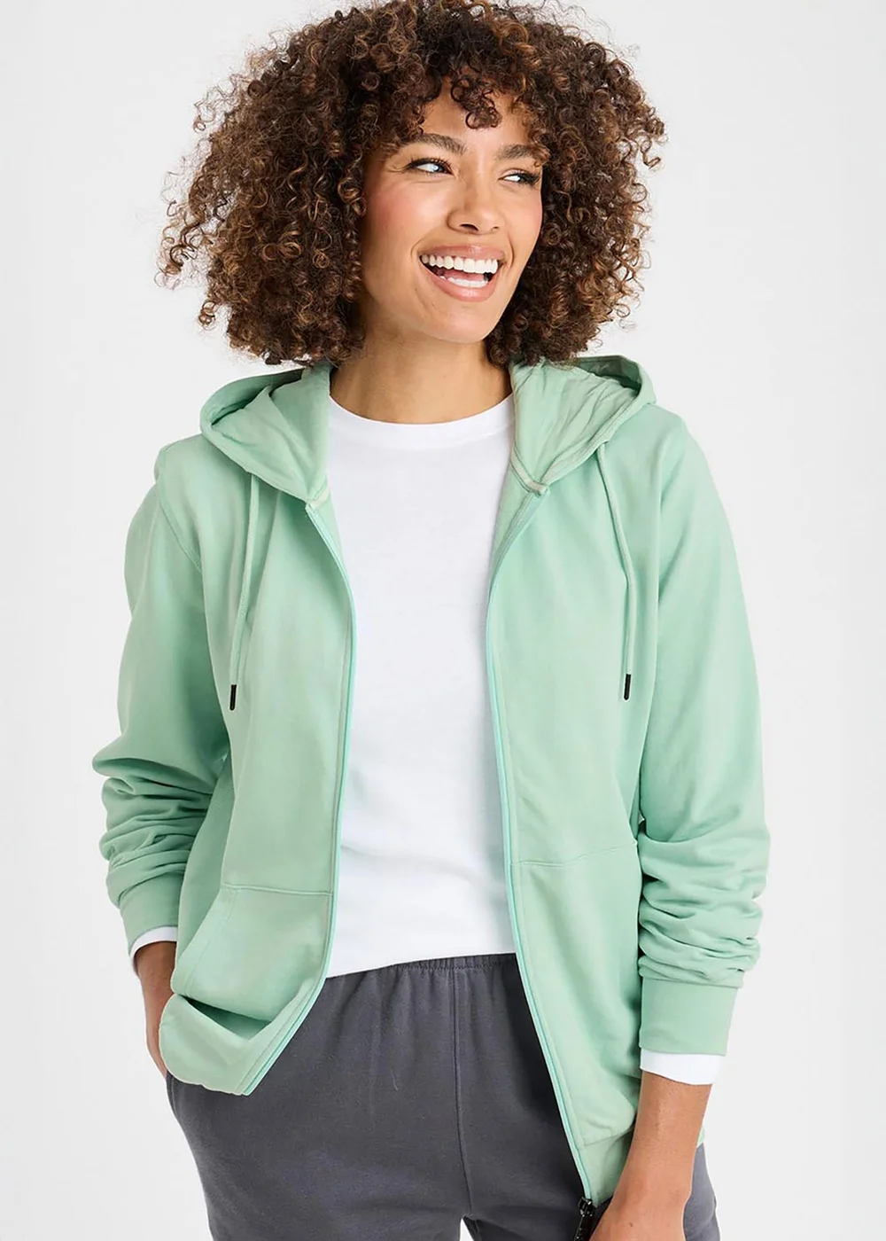 Cotton Traders Light Aqua Cotton Hooded Zip Through Sweat Top - 2XL Image 1