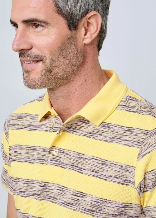 Cotton Traders Short Sleeve Yellow Textured Stripe Polo Shirt - M Image 3