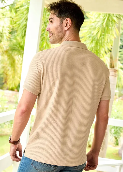 Cotton Traders Short Sleeve Sand Seersucker Polo Shirt - 3XL Image 2