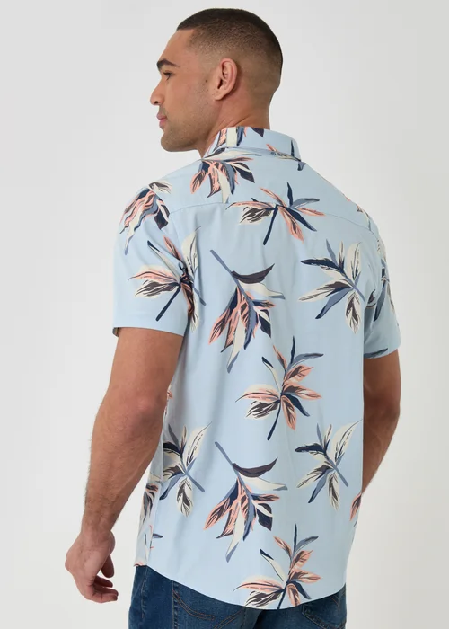 Threadbare Pale Blue Tropical Leaf Print Cotton Short Sleeve Shirt - 2XL Image 2