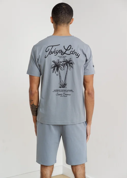Tokyo Laundry Grey Palm Print T-Shirt & Shorts Lounge Set - S Image 3