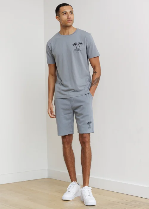 Tokyo Laundry Grey Palm Print T-Shirt & Shorts Lounge Set - S Image 1
