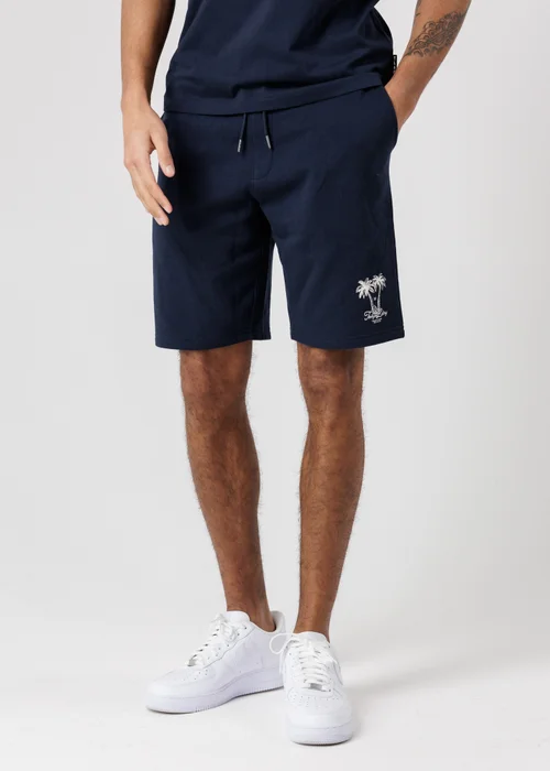 Tokyo Laundry Navy Palm Print T-Shirt & Shorts Lounge Set - S Image 3