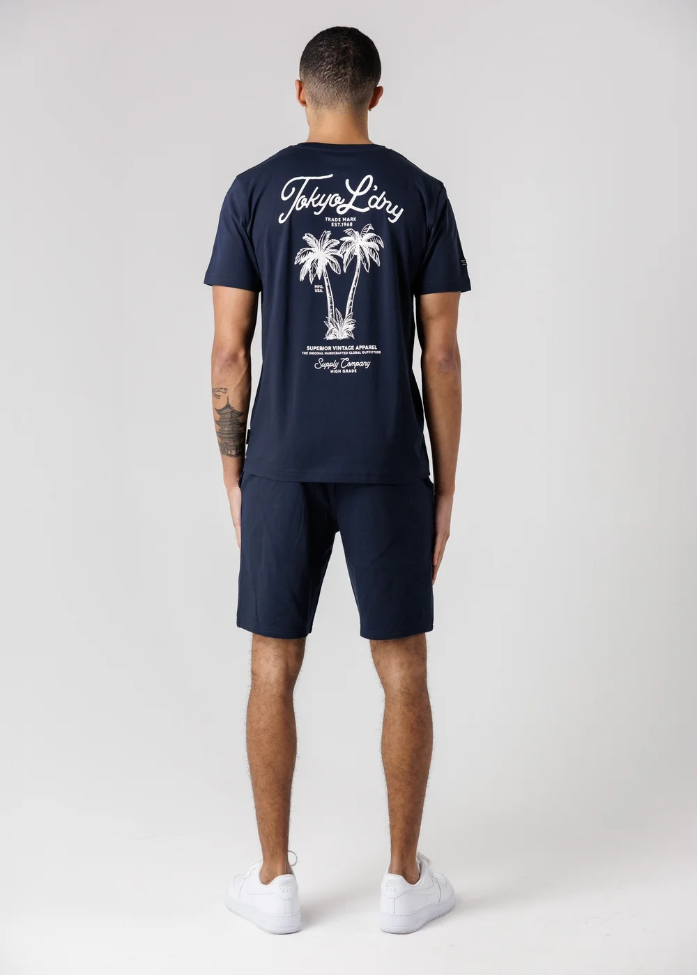 Tokyo Laundry Navy Palm Print T-Shirt & Shorts Lounge Set - S Image 2
