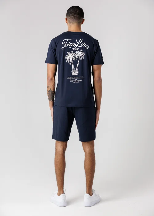 Tokyo Laundry Navy Palm Print T-Shirt & Shorts Lounge Set - S Image 2