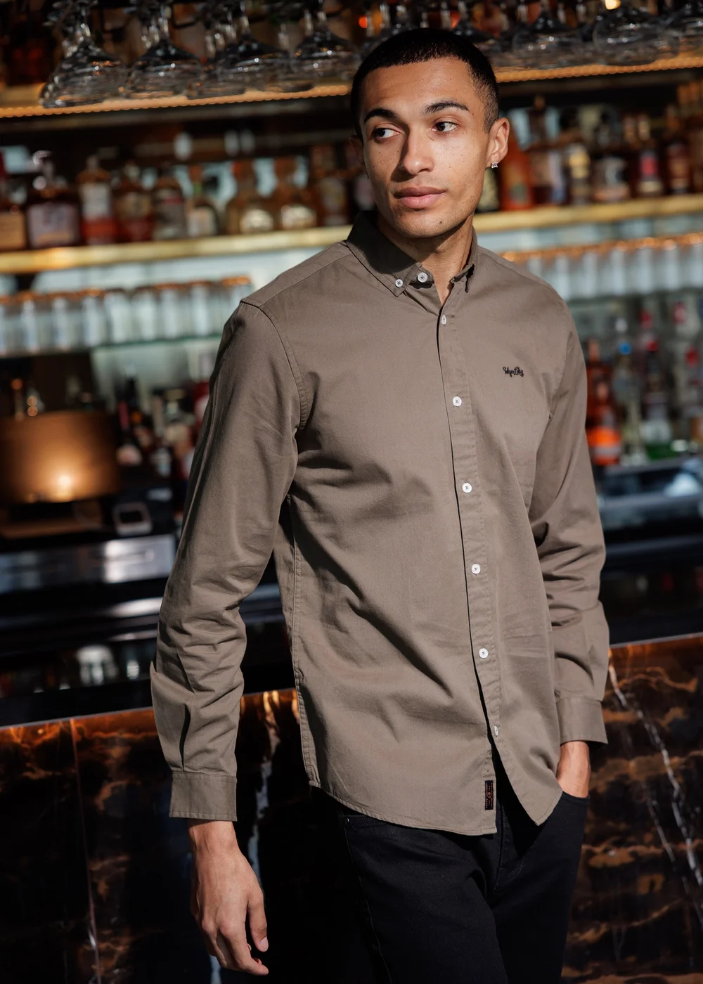Tokyo Laundry Khaki Cotton Oxford Long Sleeve Shirt - M Image 1