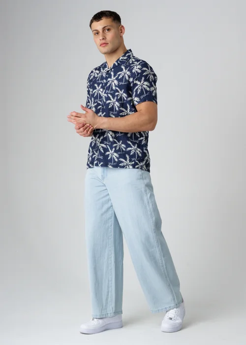 Tokyo Laundry Navy Relaxed Button-Up Palm Print Holiday Shirt - L Image 4
