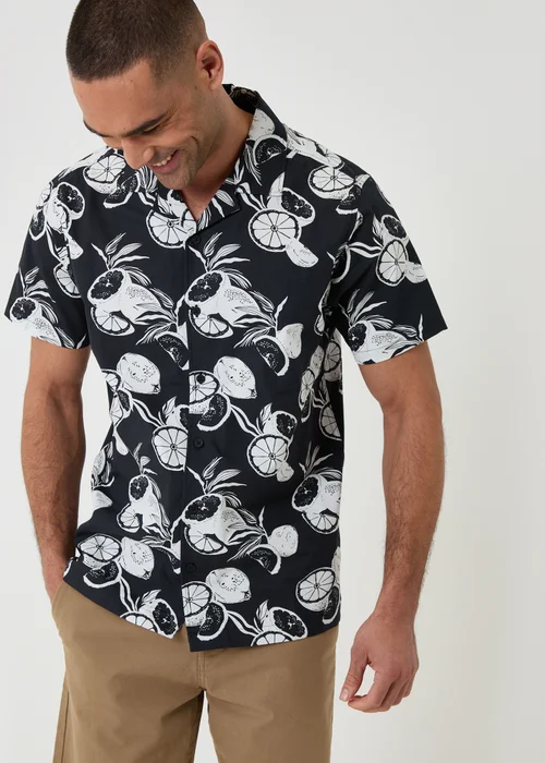 Threadbare Black Citrus Print Cotton Short Sleeve Shirt - XL Image 1