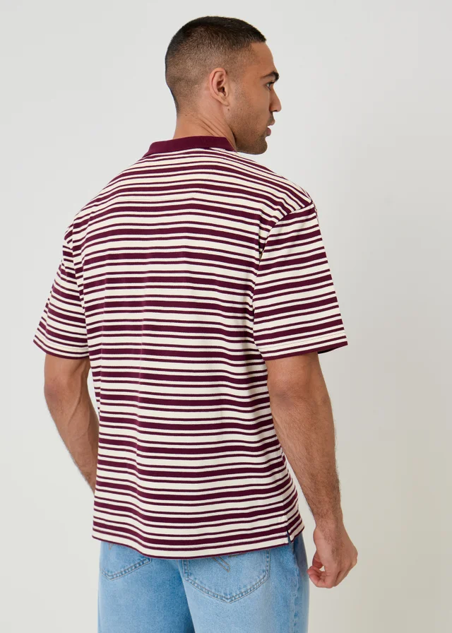 Threadbare Plum Relaxed Fit Stripe Polo Shirt