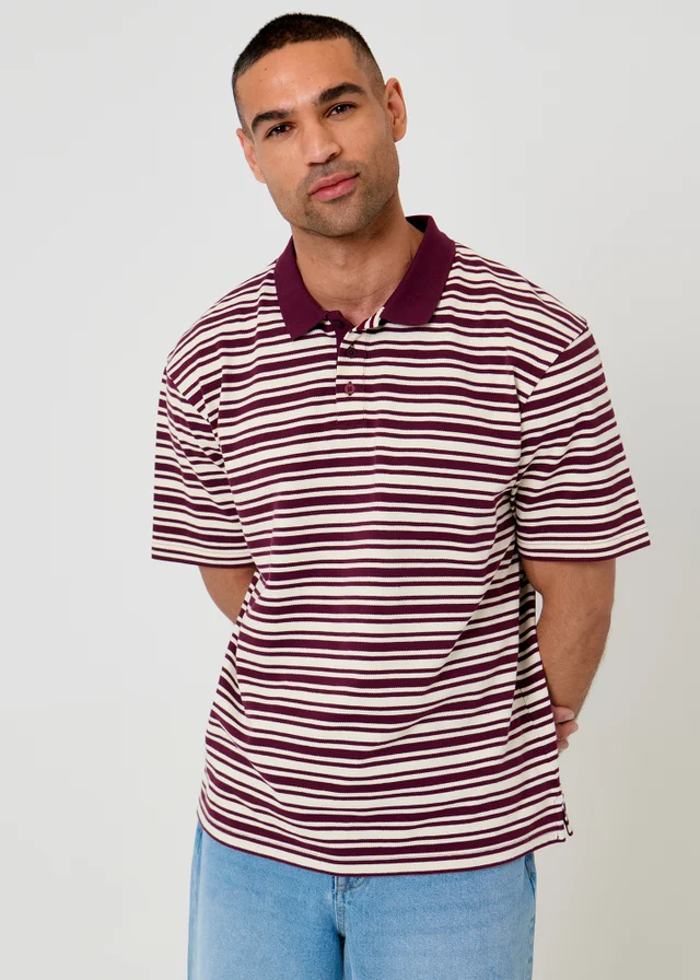 Threadbare Plum Relaxed Fit Stripe Polo Shirt