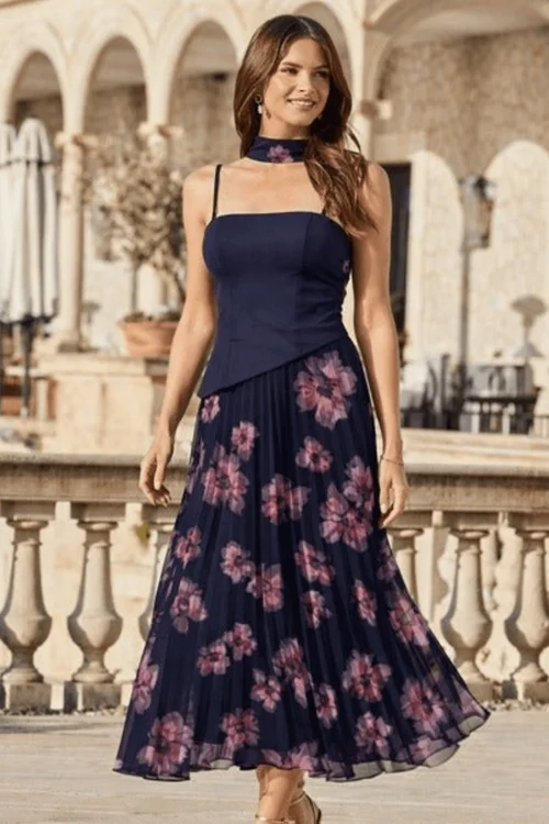 Style Cheat Navy Viola Scarf Bandeau Pleat Dress - 12 Image 1