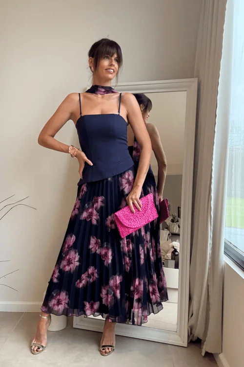 Style Cheat Navy Viola Scarf Bandeau Pleat Dress - 12 Image 3