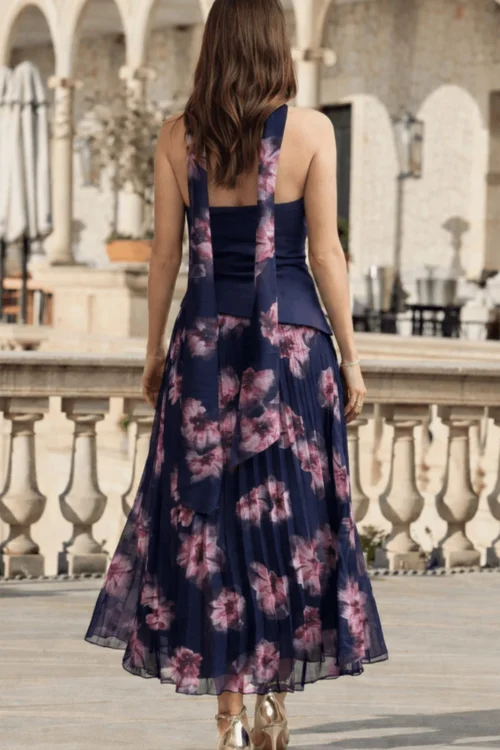 Style Cheat Navy Viola Scarf Bandeau Pleat Dress - 12 Image 2