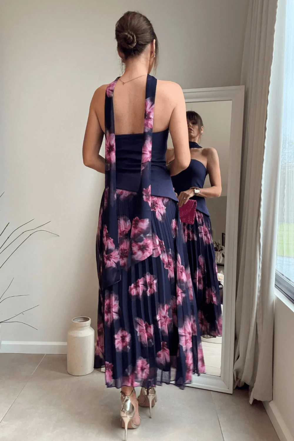 Style Cheat Navy Viola Scarf Bandeau Pleat Dress - 12 Image 4