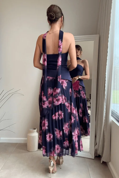 Style Cheat Navy Viola Scarf Bandeau Pleat Dress - 12 Image 4