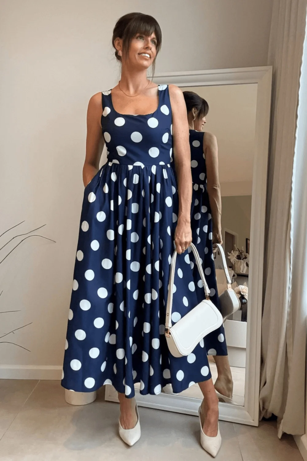 Style Cheat Navy & White Davica Polka Dot Midi Dress - 12 Image 1