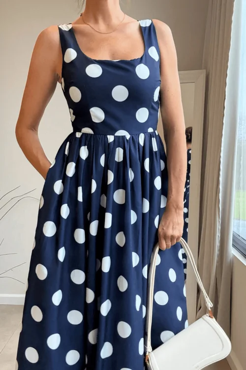 Style Cheat Navy & White Davica Polka Dot Midi Dress - 12 Image 3
