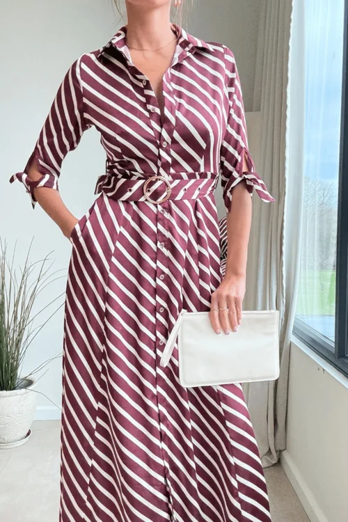 Style Cheat Red Stripe Daphne Belted Shirt Dress - 14 Image 2
