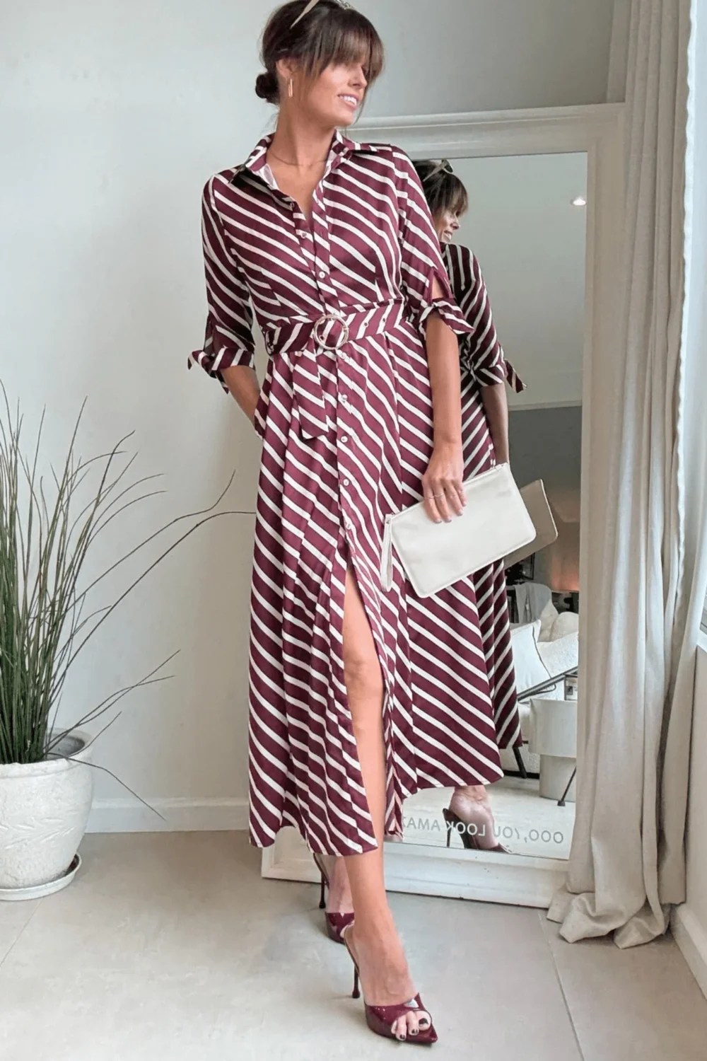 Style Cheat Red Stripe Daphne Belted Shirt Dress - 14 Image 1