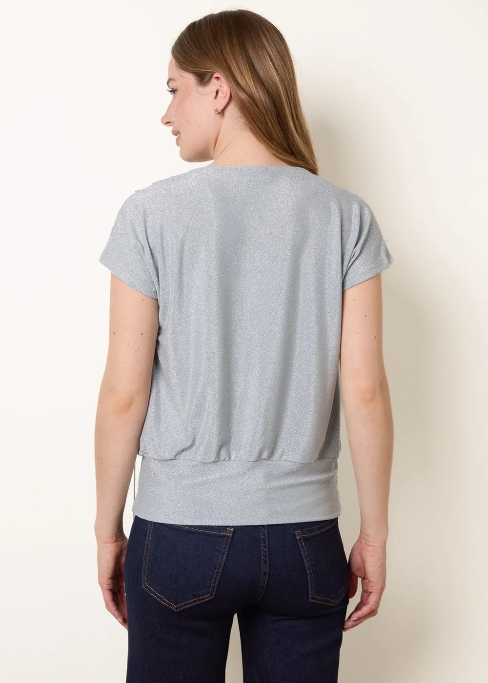 Blue Vanilla Blue Metallic Cowl Neck Draped Top - L/XL Image 4