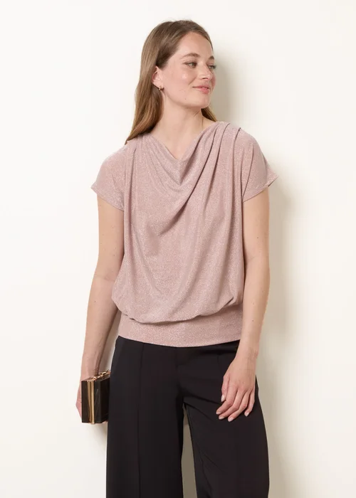 Blue Vanilla Pink Metallic Cowl Neck Draped Top - L/XL Image 1