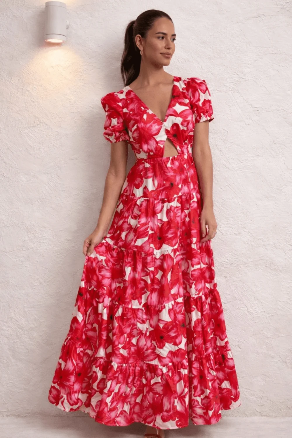 Style Cheat Red & White Zoe Tiered Cutout Maxi Dress - 12 Image 2