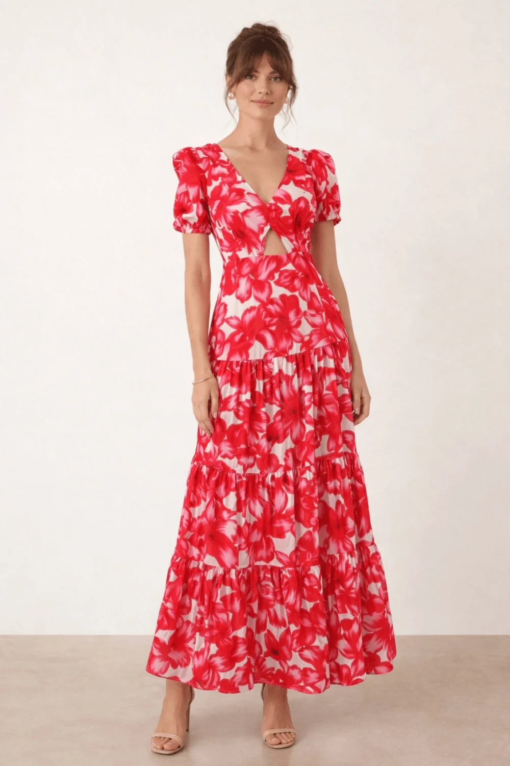 Style Cheat Red & White Zoe Tiered Cutout Maxi Dress - 12 Image 1