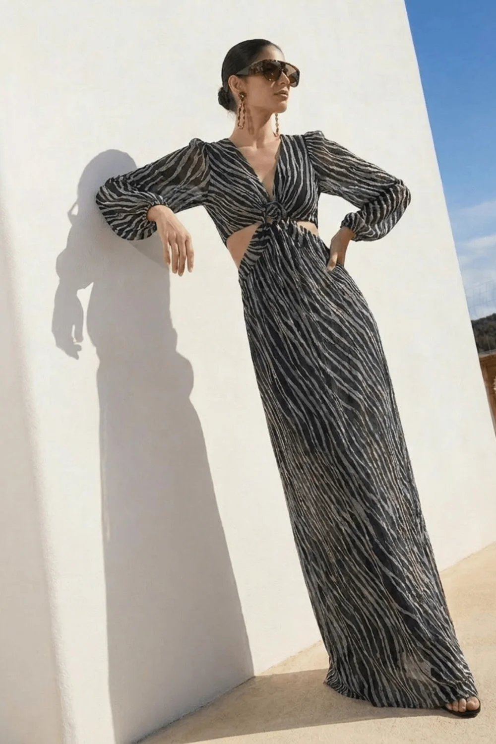 Style Cheat Black Metallic Zebra Tami Cut Out Maxi Dress - 10 Image 1