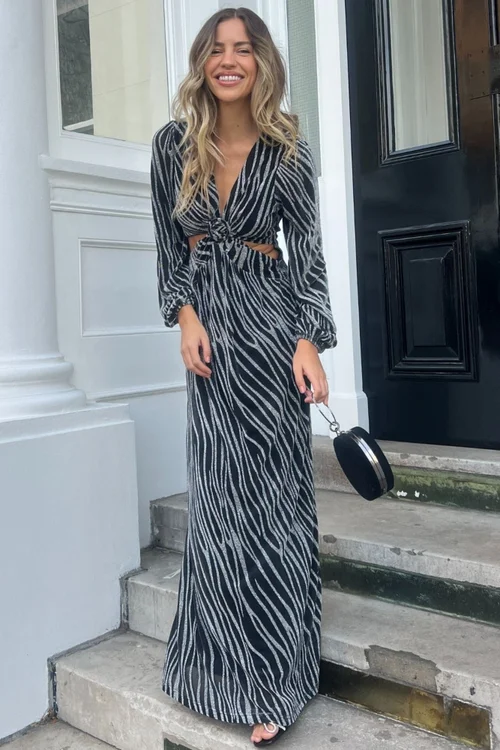 Style Cheat Black Metallic Zebra Tami Cut Out Maxi Dress - 10 Image 2