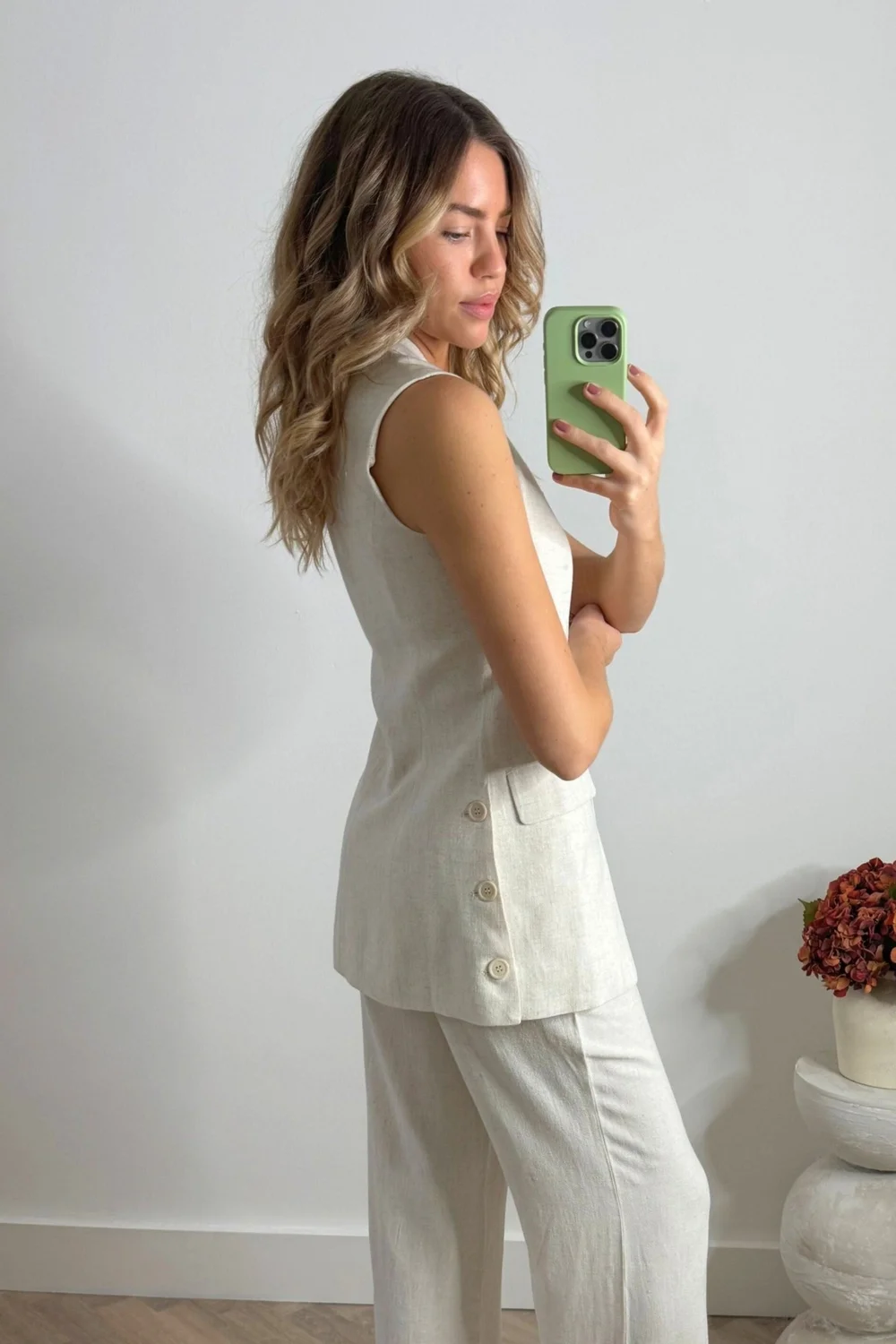 Style Cheat Beige Claire Sleeveless Blazer Neutral Linen - 16 Image 5