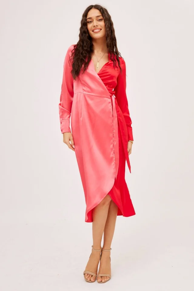 Style Cheat Pink & Red Jem Colour Block Wrap Dress