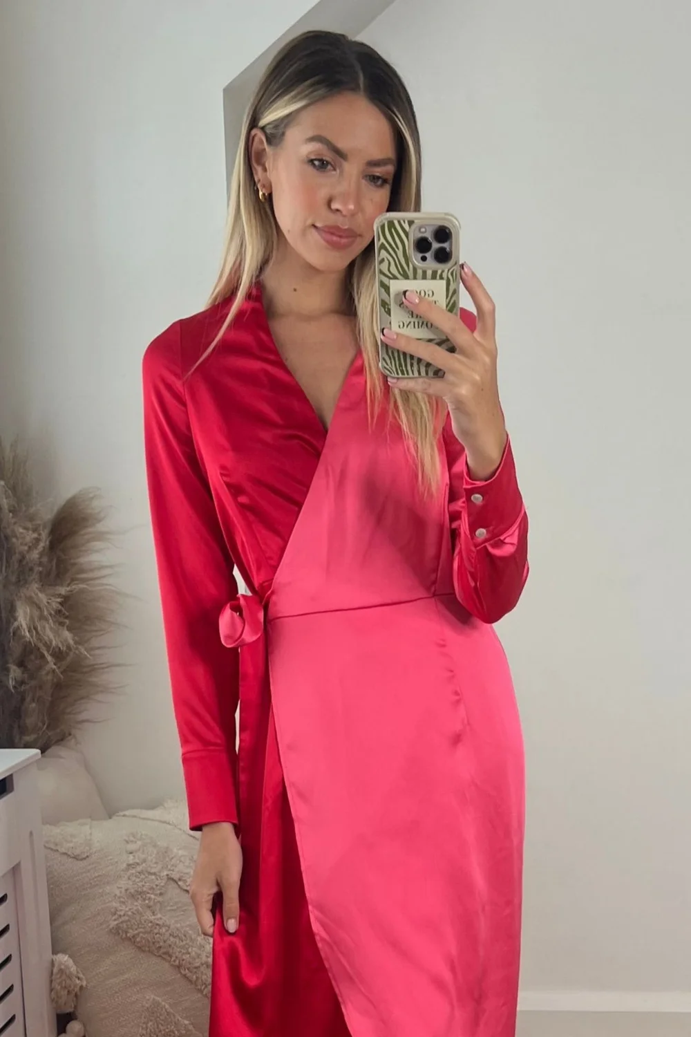 Style Cheat Pink & Red Jem Colour Block Wrap Dress - 10 Image 5
