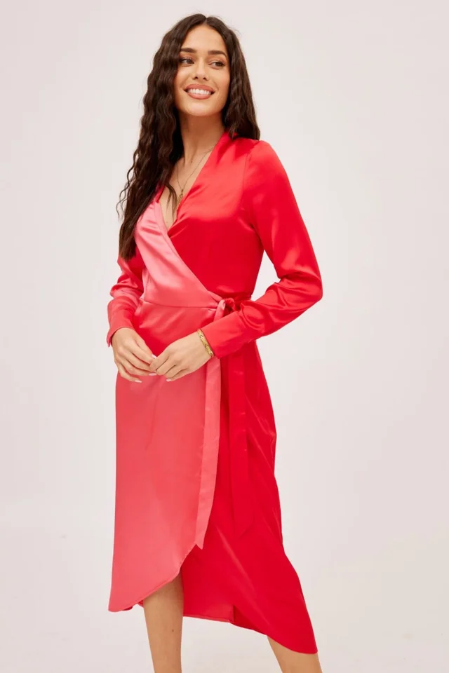 Style Cheat Pink & Red Jem Colour Block Wrap Dress