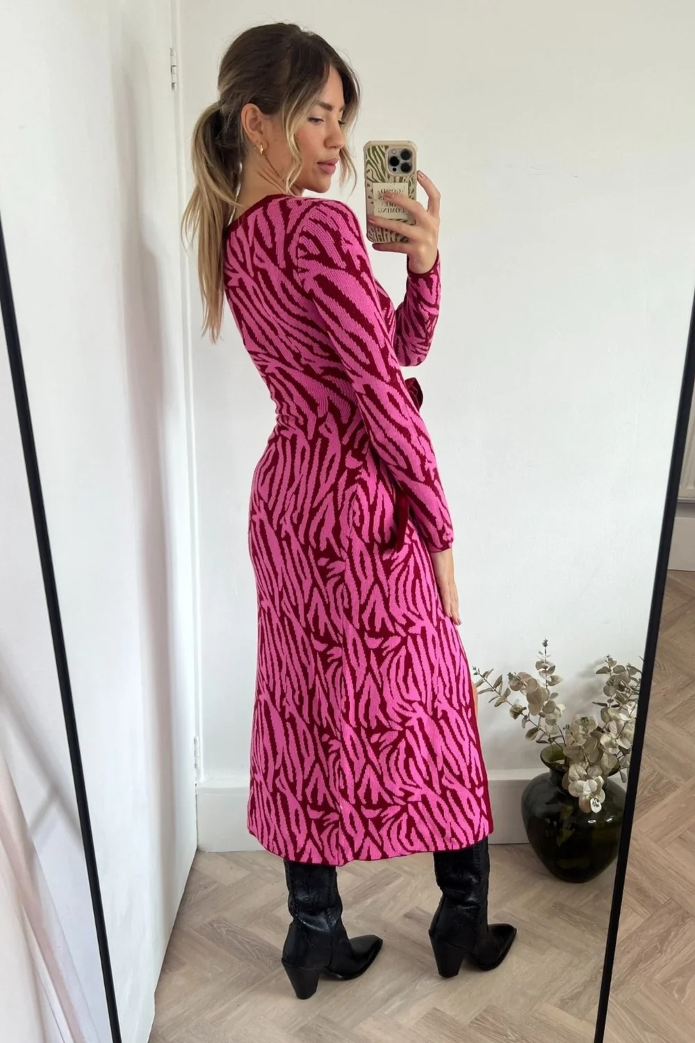 Style Cheat Pink Renee Zebra Jacquard Knitted Midaxi Dress - 10 Image 5