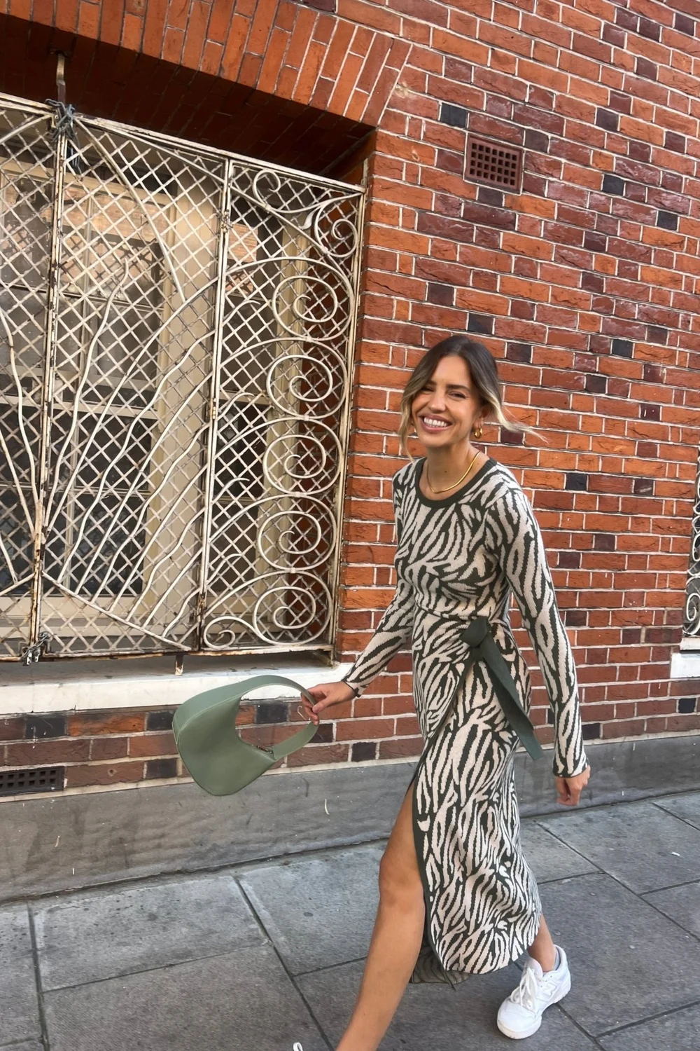 Style Cheat Khaki Renee Zebra Jacquard Knitted Midaxi Dress - 10 Image 4