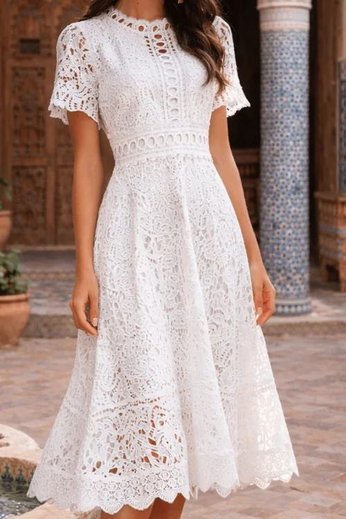 Style Cheat White Broderie Lace Midi Dress - 10 Image 2