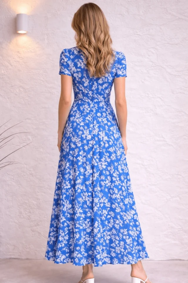 Style Cheat Blue Button Floral Midi Dress