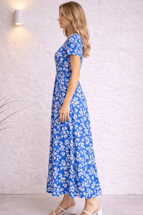 Style Cheat Blue Button Floral Midi Dress - 8 Image 3