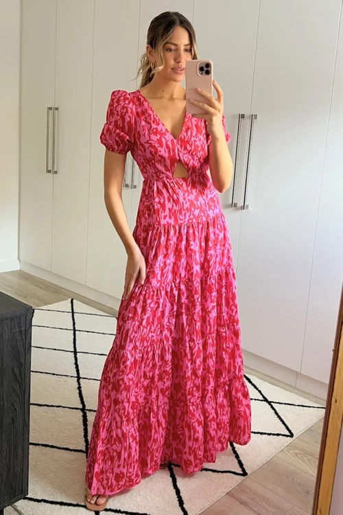 Style Cheat Pink Animal Zoe Tiered Cutout Maxi Dress - 8 Image 4