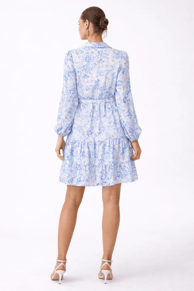 Style Cheat Blue Print Mini Shirt Dress