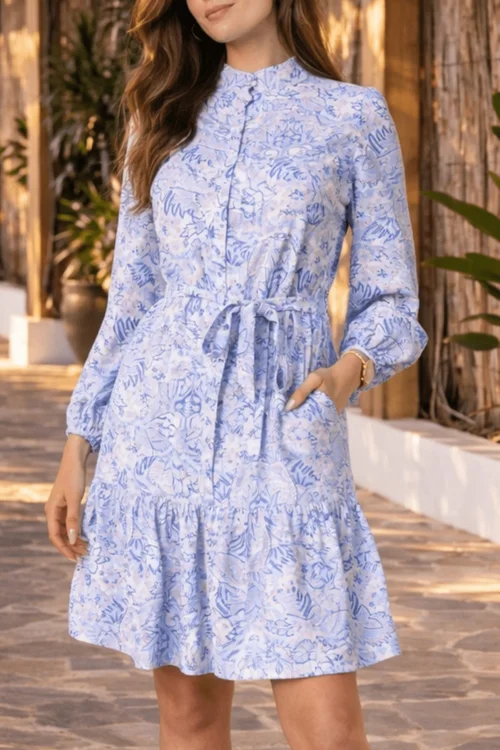Style Cheat Blue Print Mini Shirt Dress - 8 Image 4