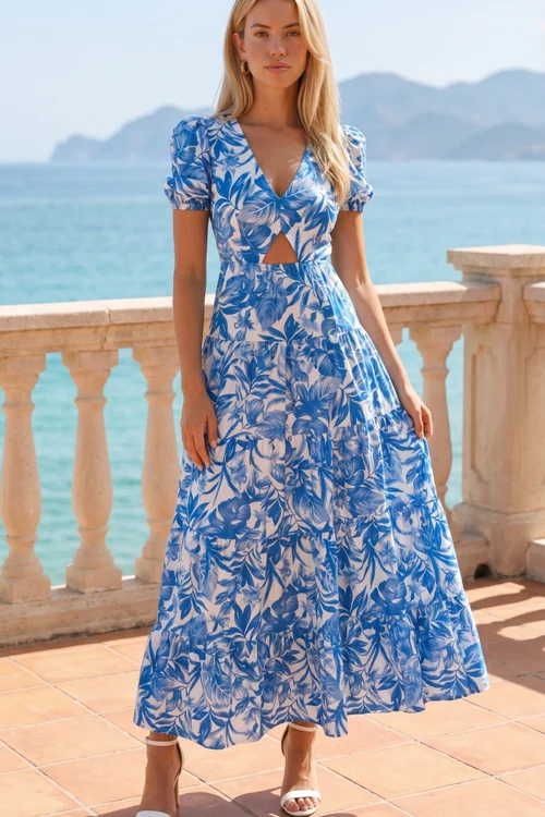 Style Cheat Blue Floral Zoe Tiered Cutout Maxi Dress - 8 Image 3