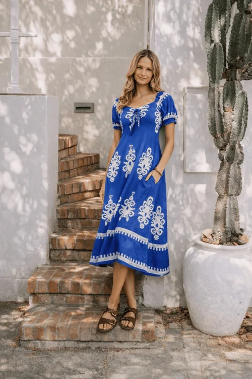 Style Cheat Knot Front Midi Dress Blue - 8 Image 1