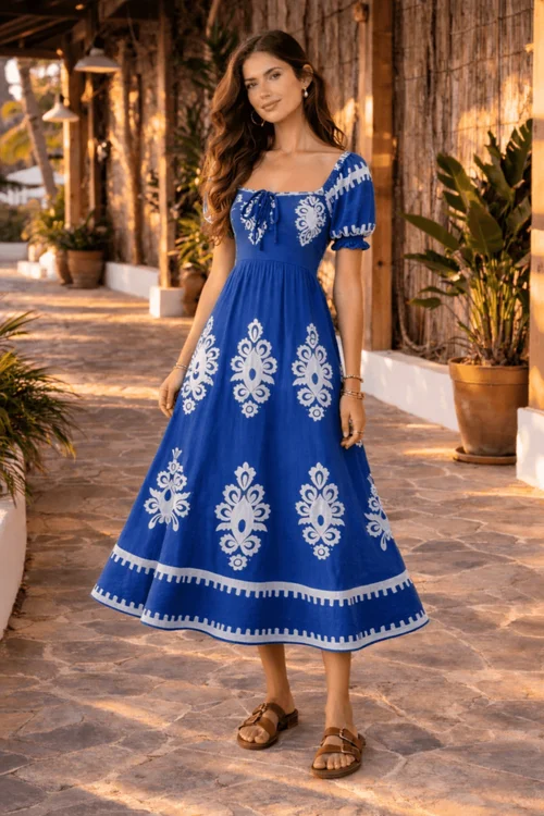 Style Cheat Knot Front Midi Dress Blue - 8 Image 2